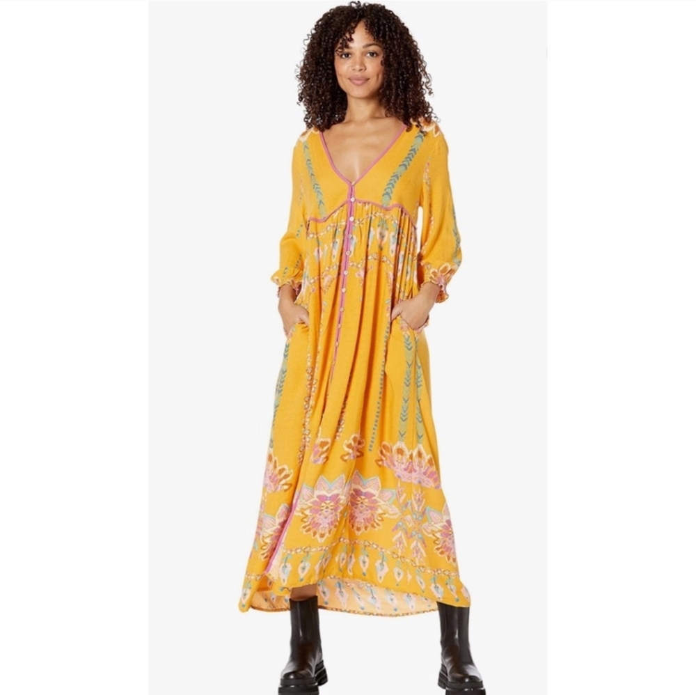 Free People Yellow Floral Maxi Dress